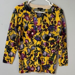 J. Crew Floral Crew Neck Sweater - Yellow and Multicolor